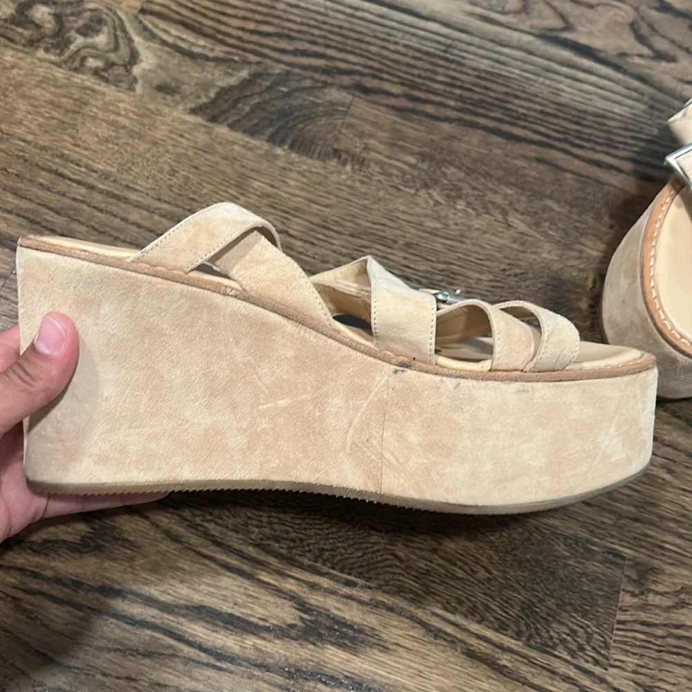 Ann Demeulemeester Cream Suede Platform Sandals EU 40 70s Boho Luxe Avant Garde